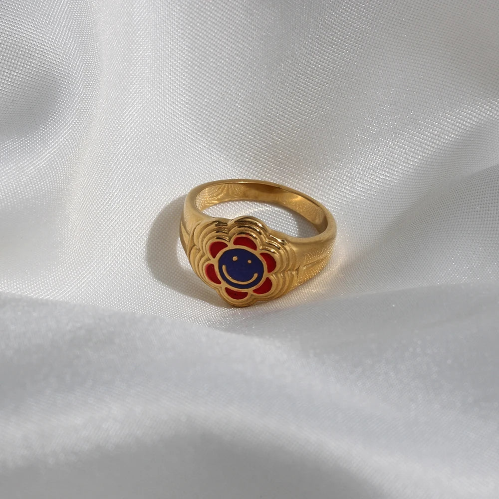 Happy Flower Smiley Ring