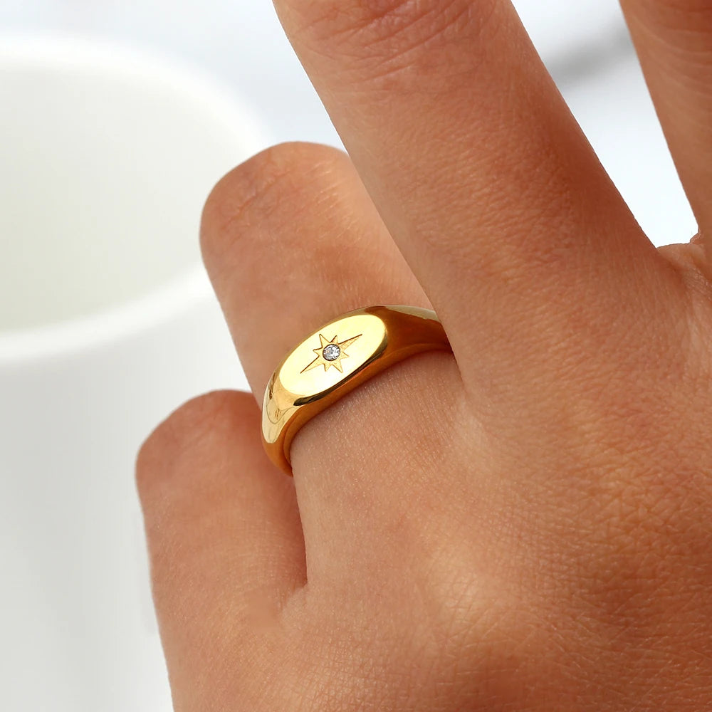 Starry Oval Signet Ring