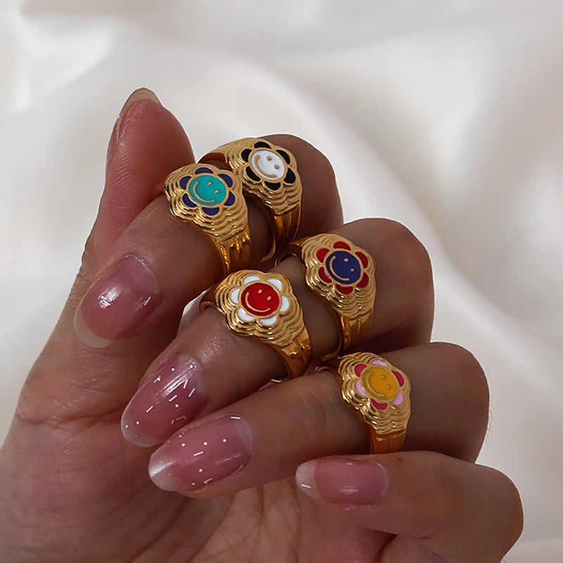 Happy Flower Smiley Ring