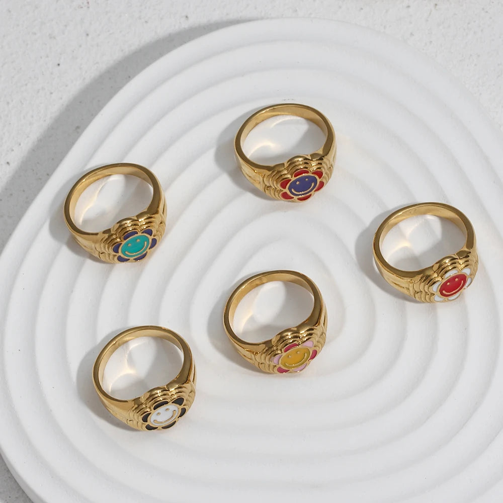 Happy Flower Smiley Ring
