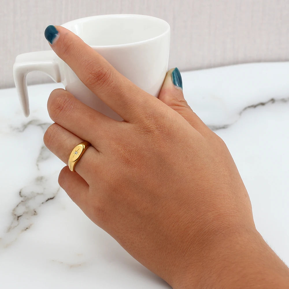 Starry Oval Signet Ring