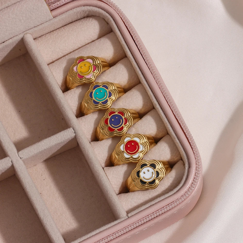 Happy Flower Smiley Ring