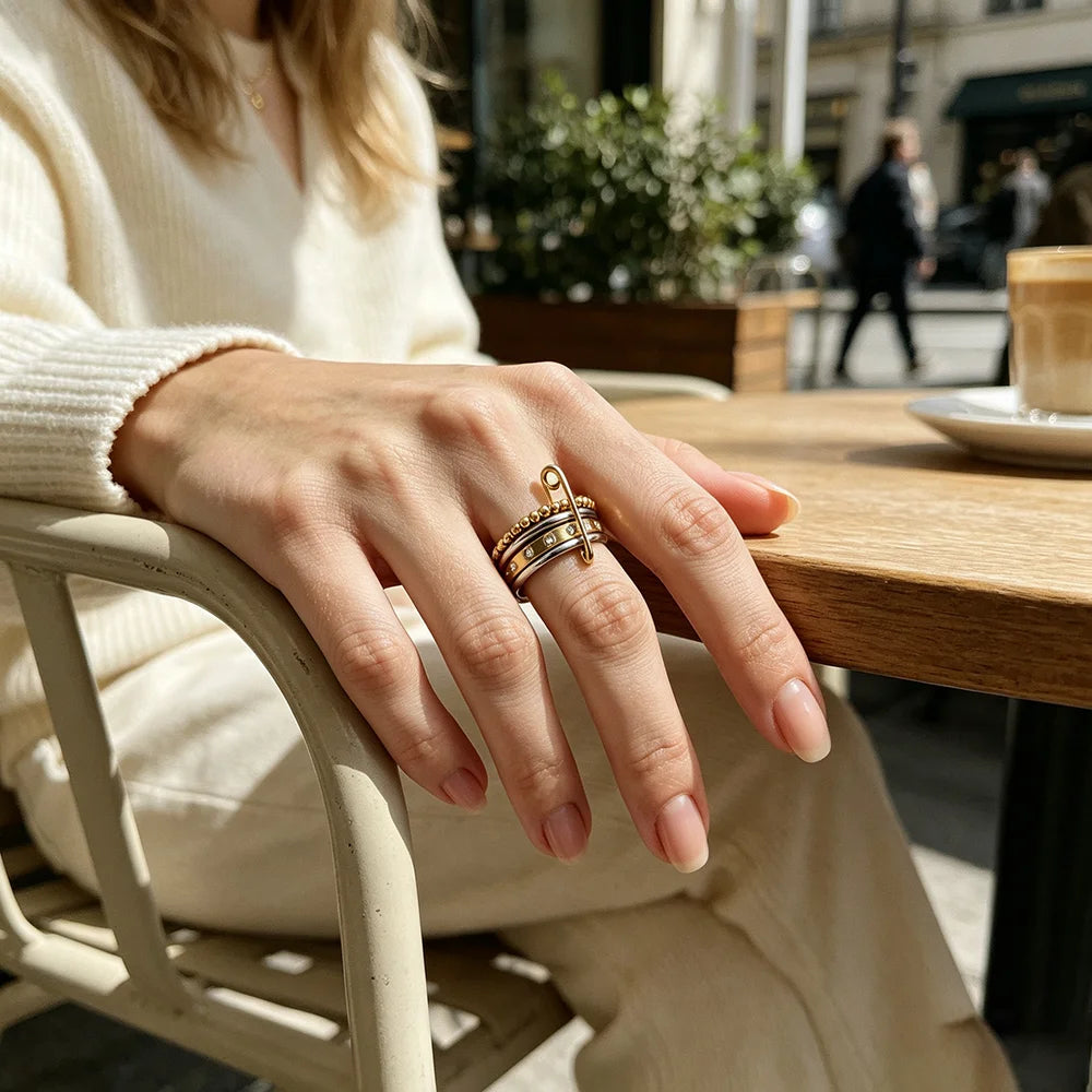 Stacked Safety Pin Ring
