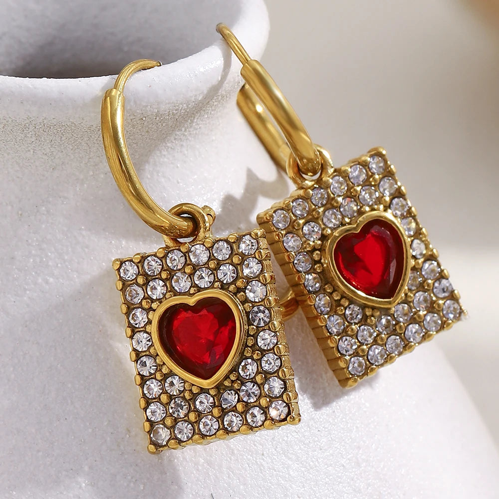 Queen of Hearts Pave Hoops