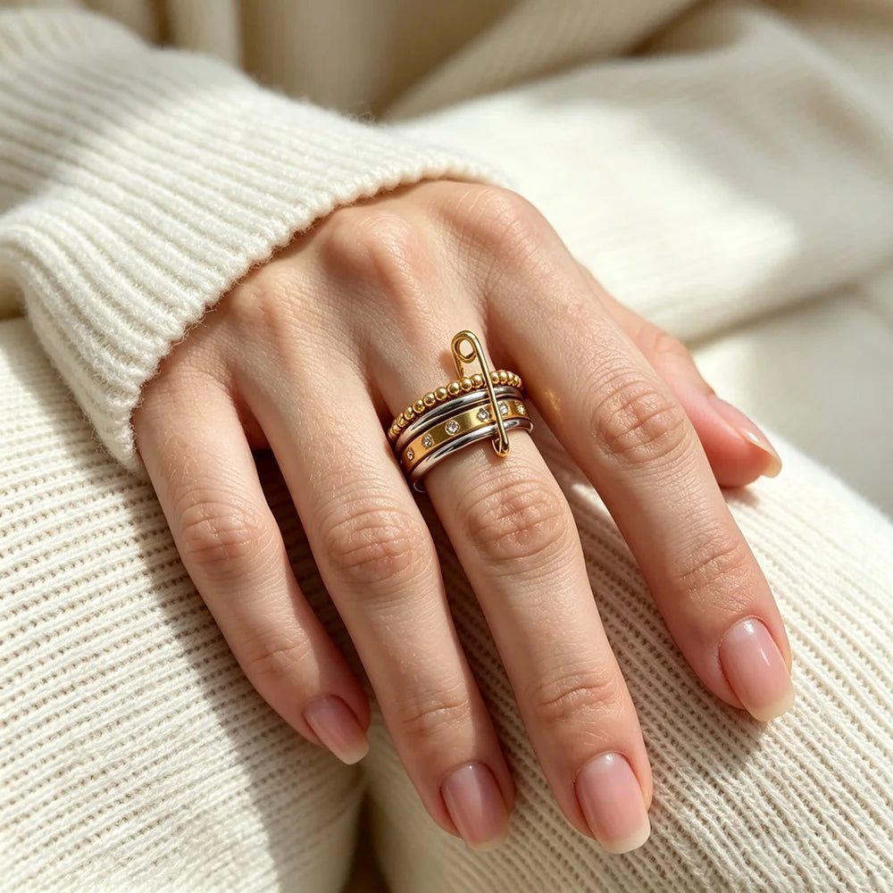 Stacked Safety Pin Ring