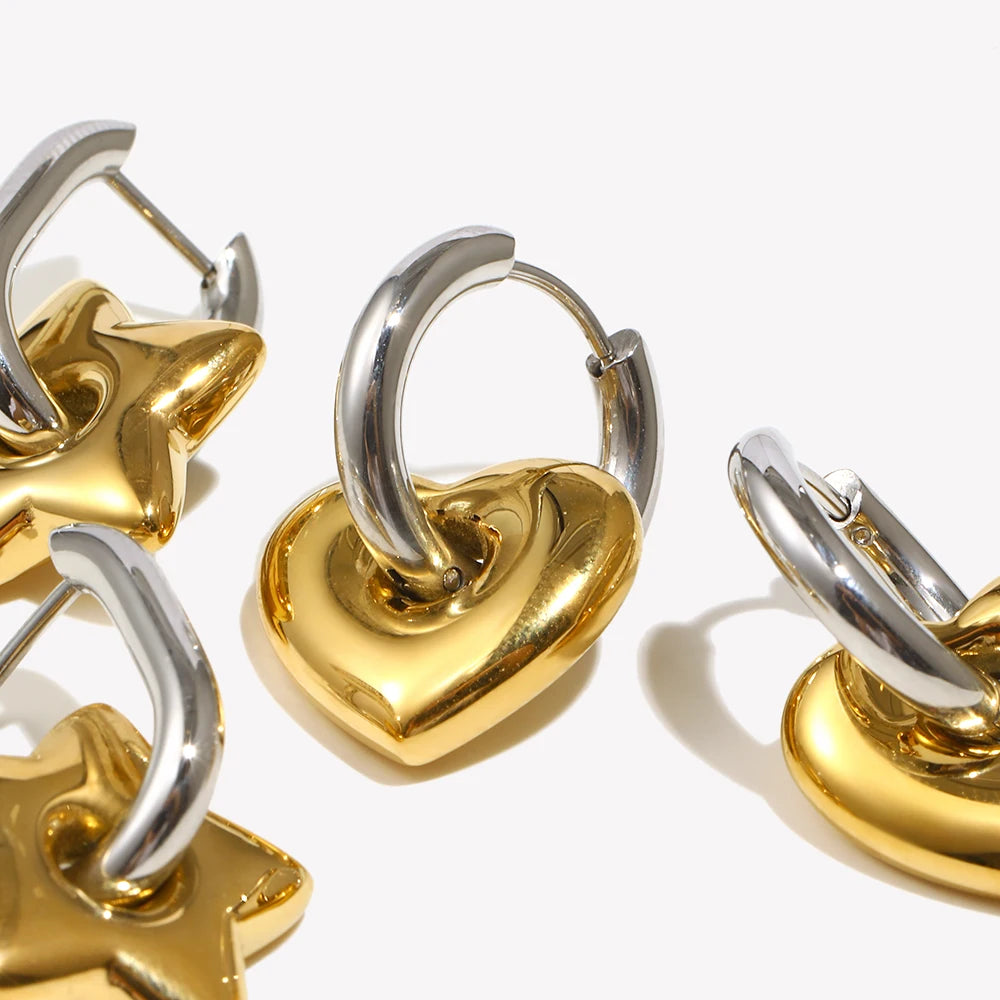 Heart & Star Charm Hoops