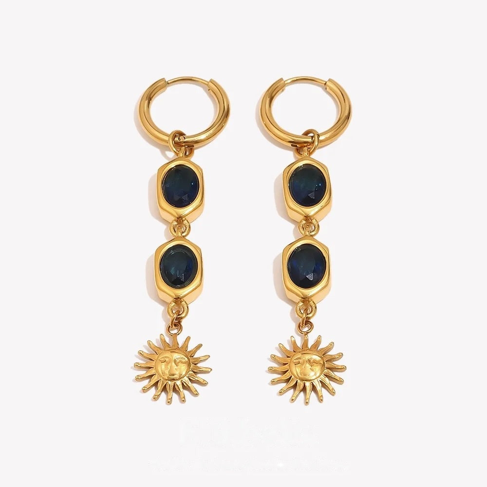 Sun Face Drop Hoops