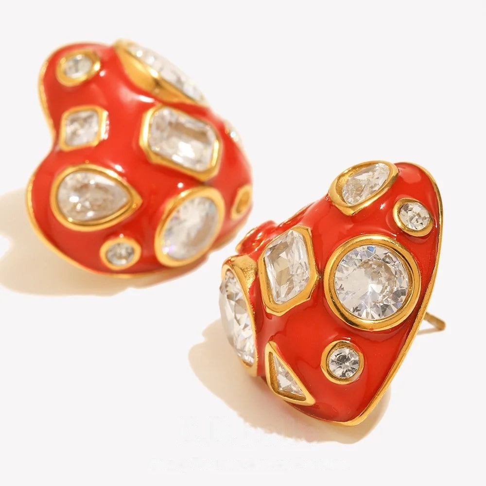 Red Hot Heart Studs