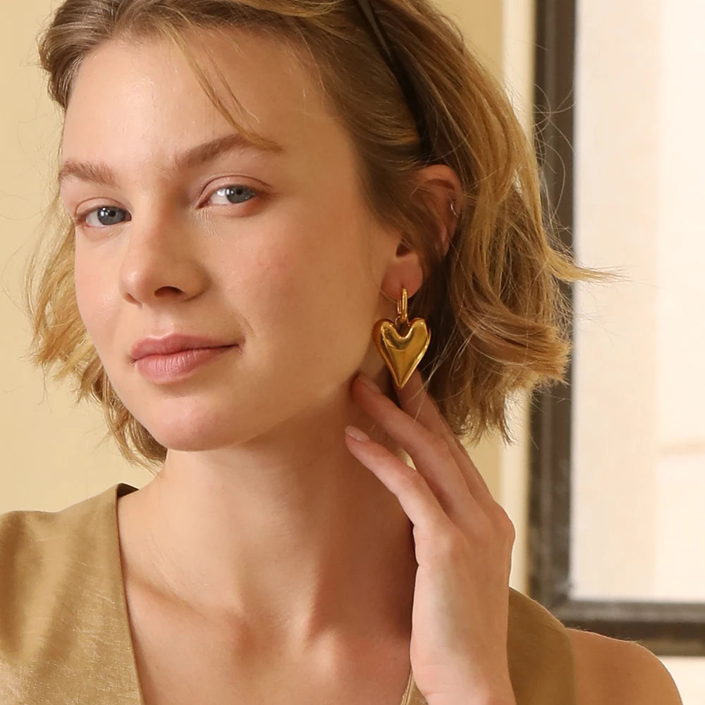 Puffy Heart Drop Hoops