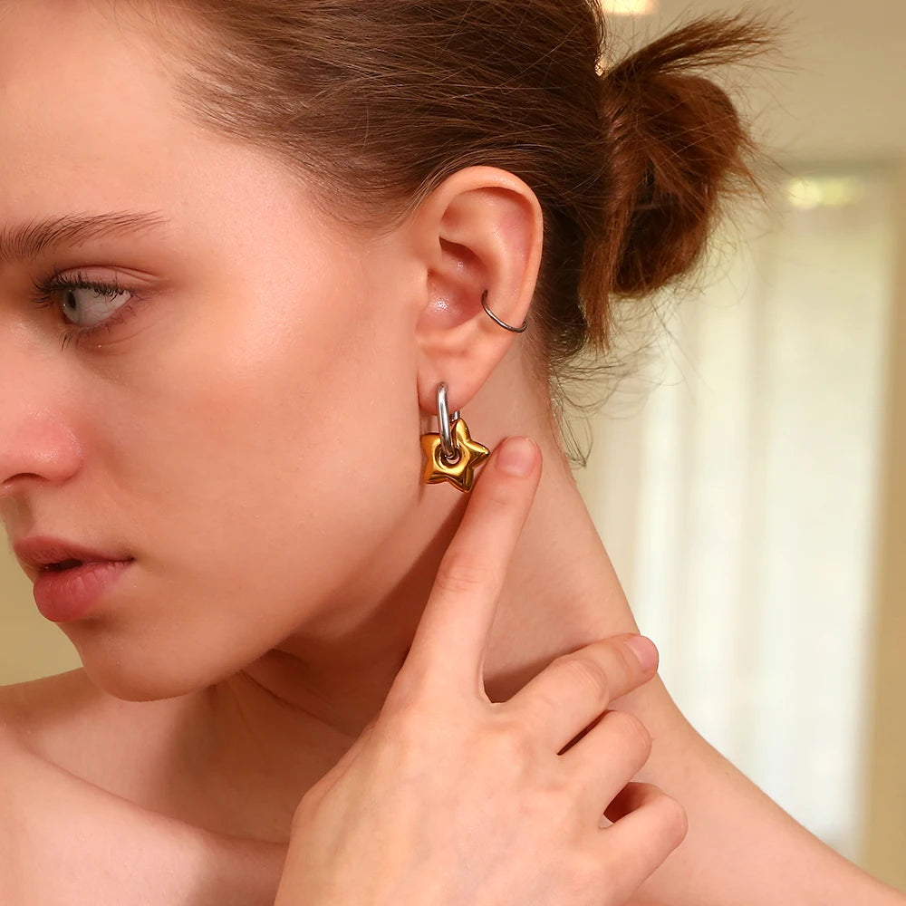 Heart & Star Charm Hoops