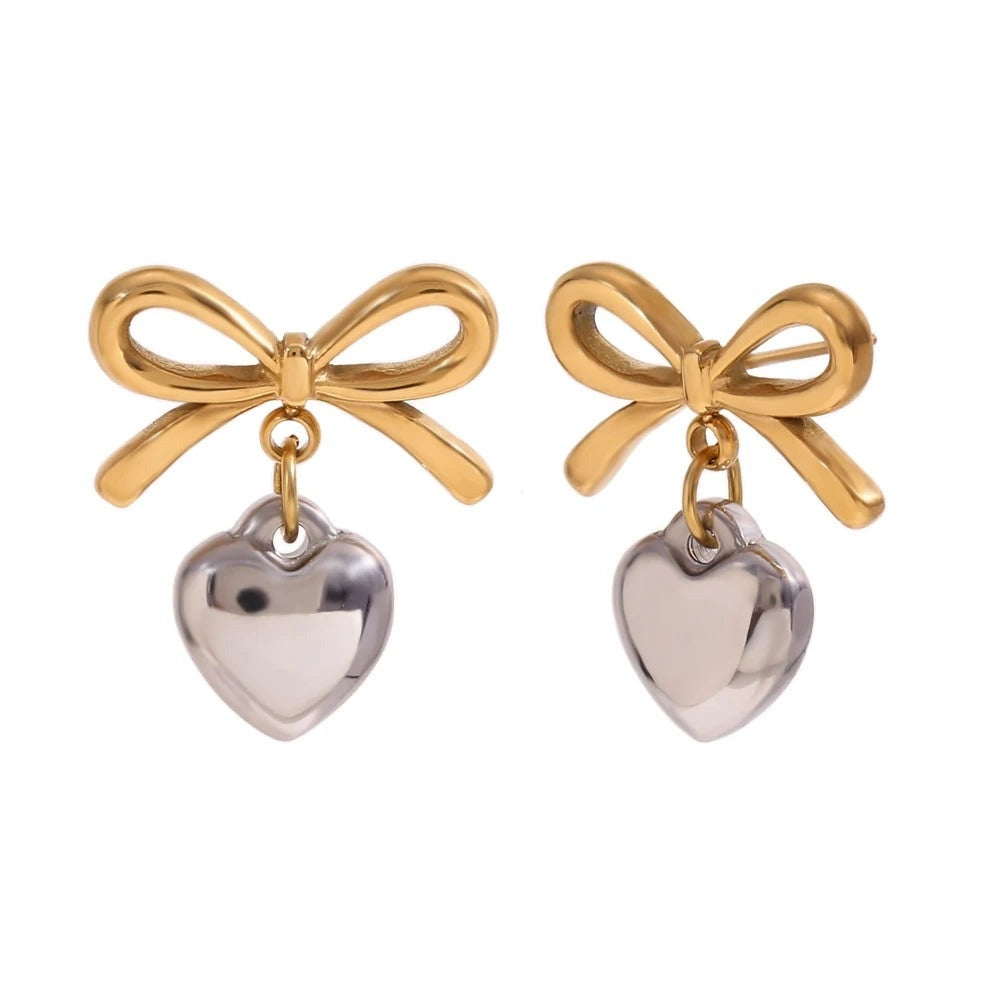 Bow Heart Drop Earrings