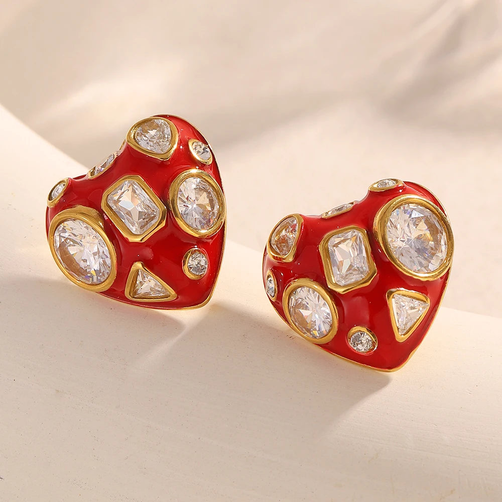 Red Hot Heart Studs
