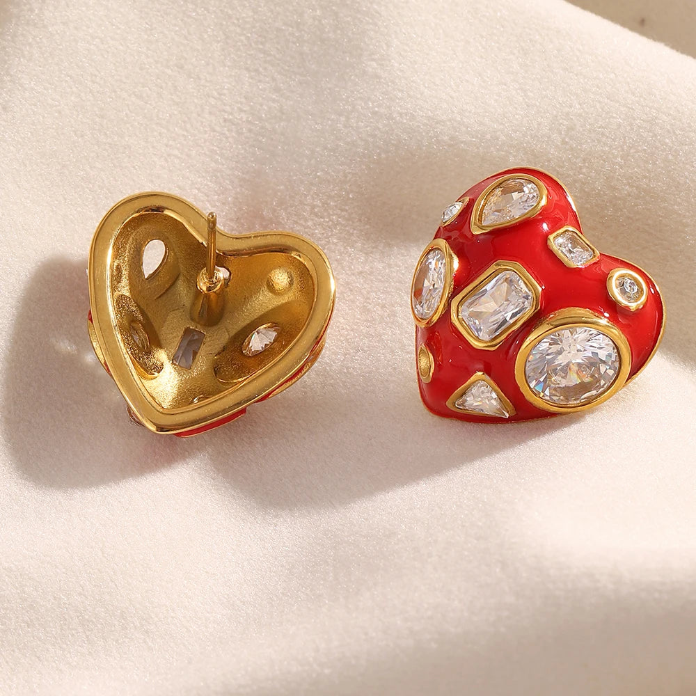 Red Hot Heart Studs