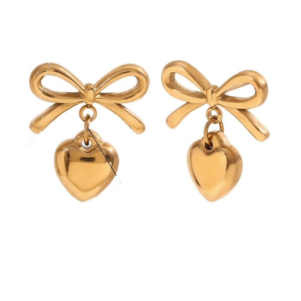 Bow Heart Drop Earrings