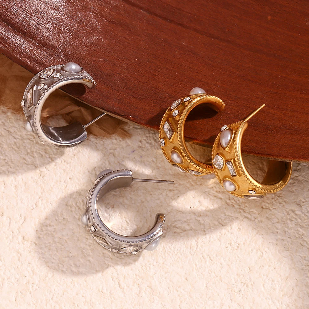 Vintage Pearl Sparkle C-Hoops