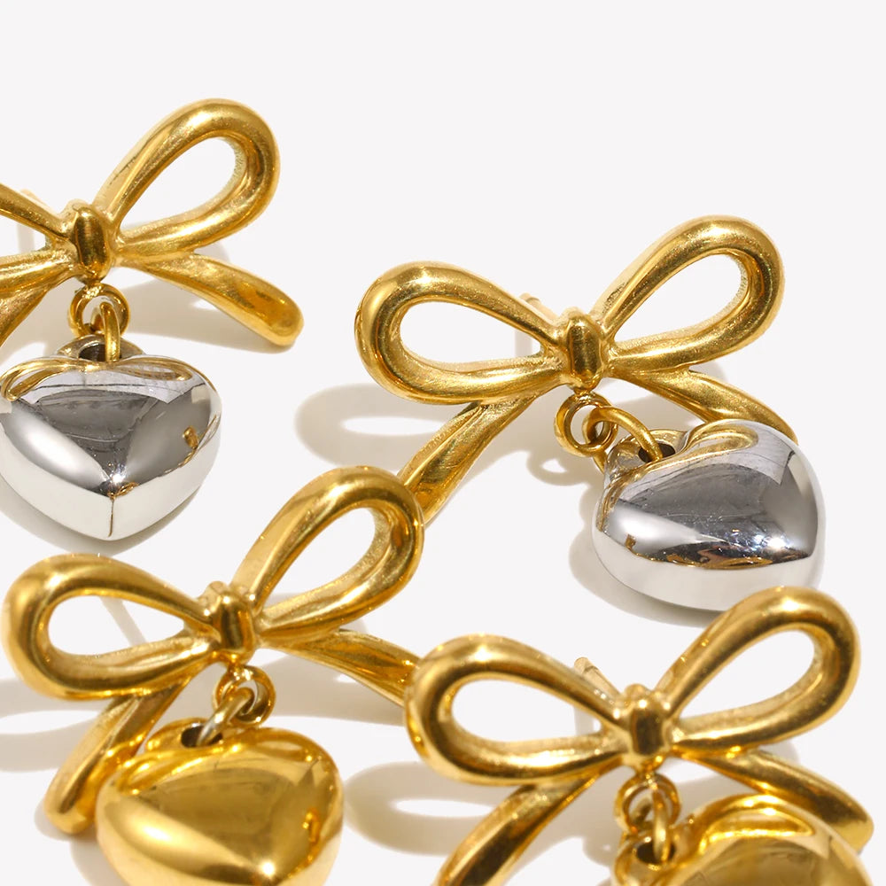 Bow Heart Drop Earrings