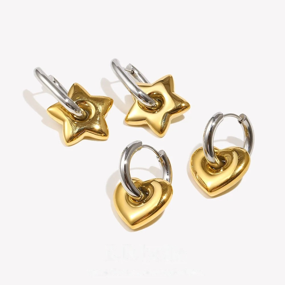 Heart & Star Charm Hoops