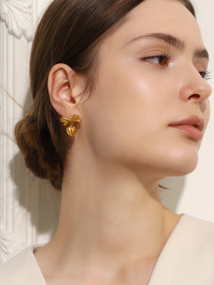 Bow Heart Drop Earrings