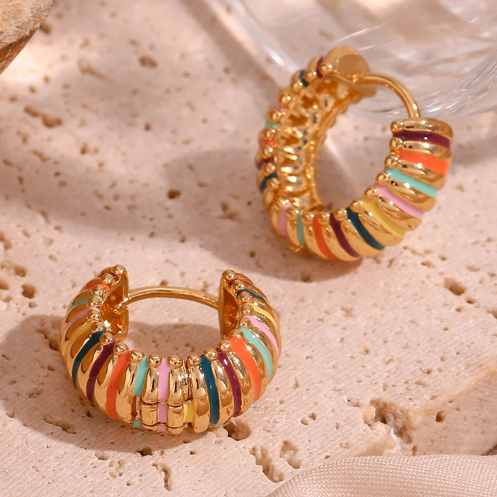 Rainbow Stripe Chunky Hoops