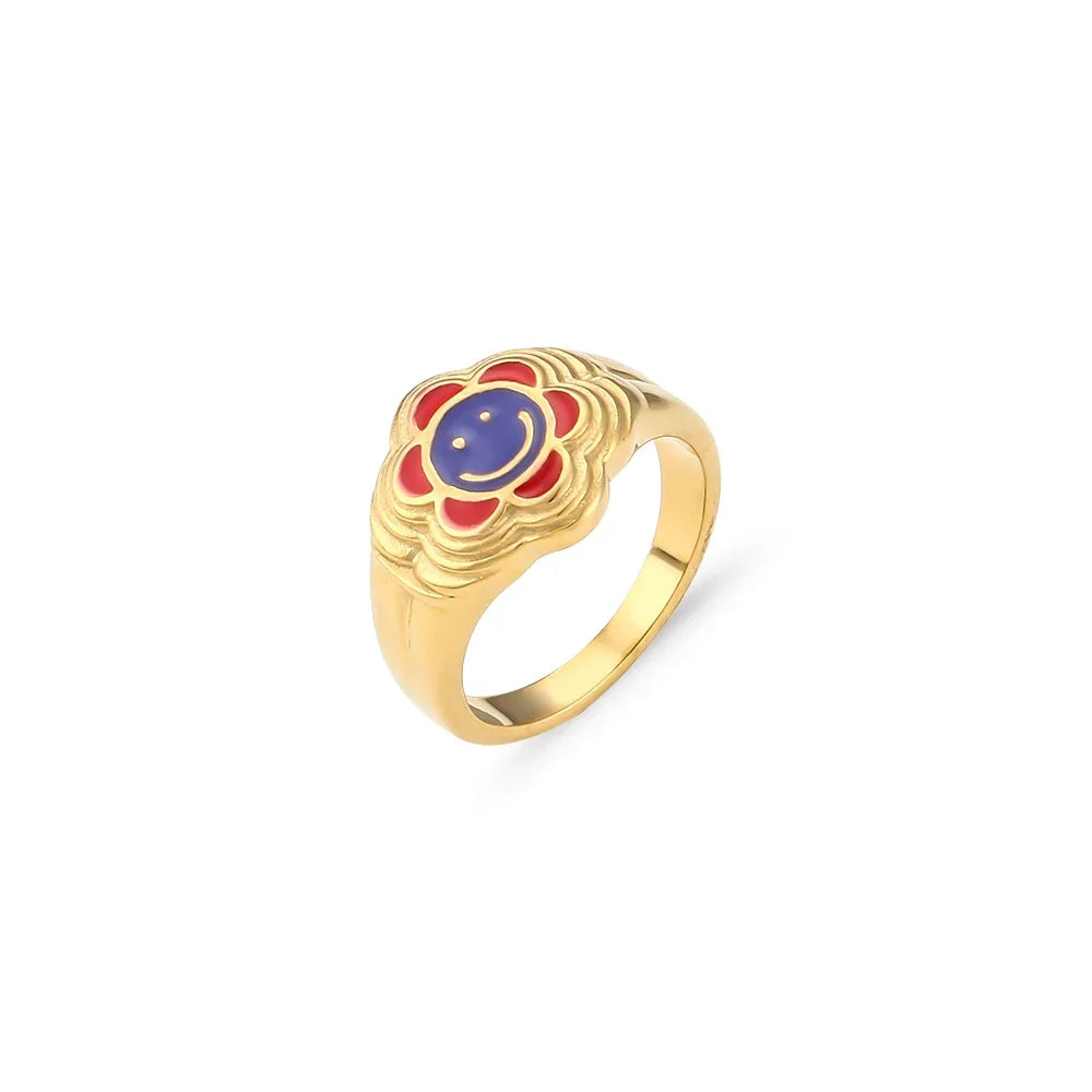 Happy Flower Smiley Ring