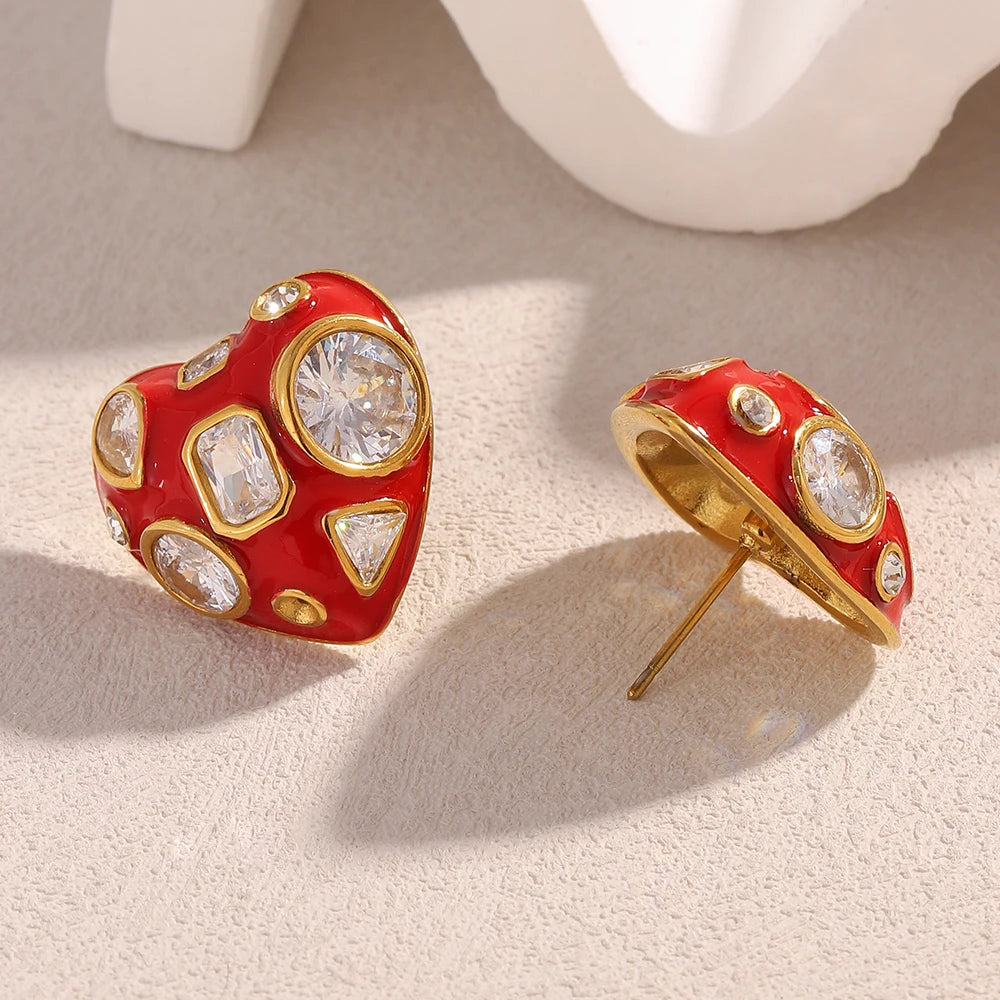 Red Hot Heart Studs
