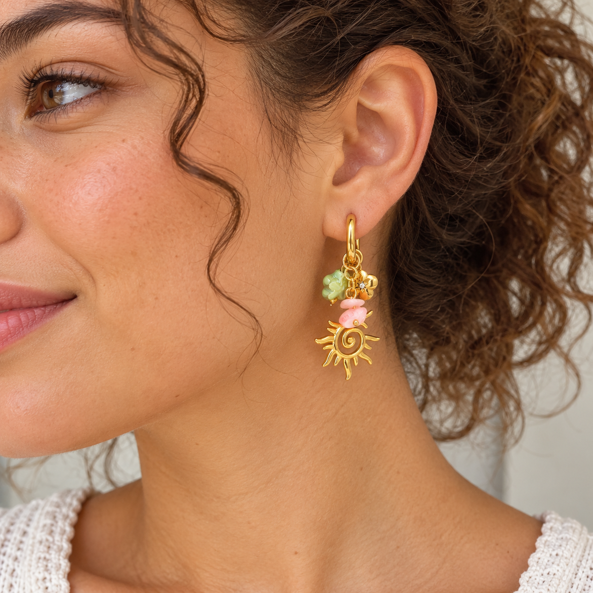 Flower Power Sun Hoops worn by a model
