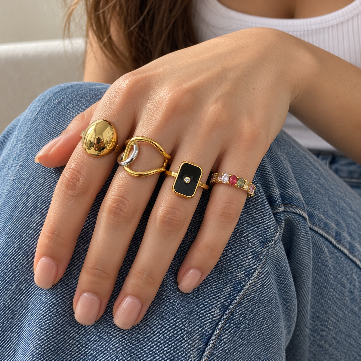 Mix & Stack Statement Ring worn by a model