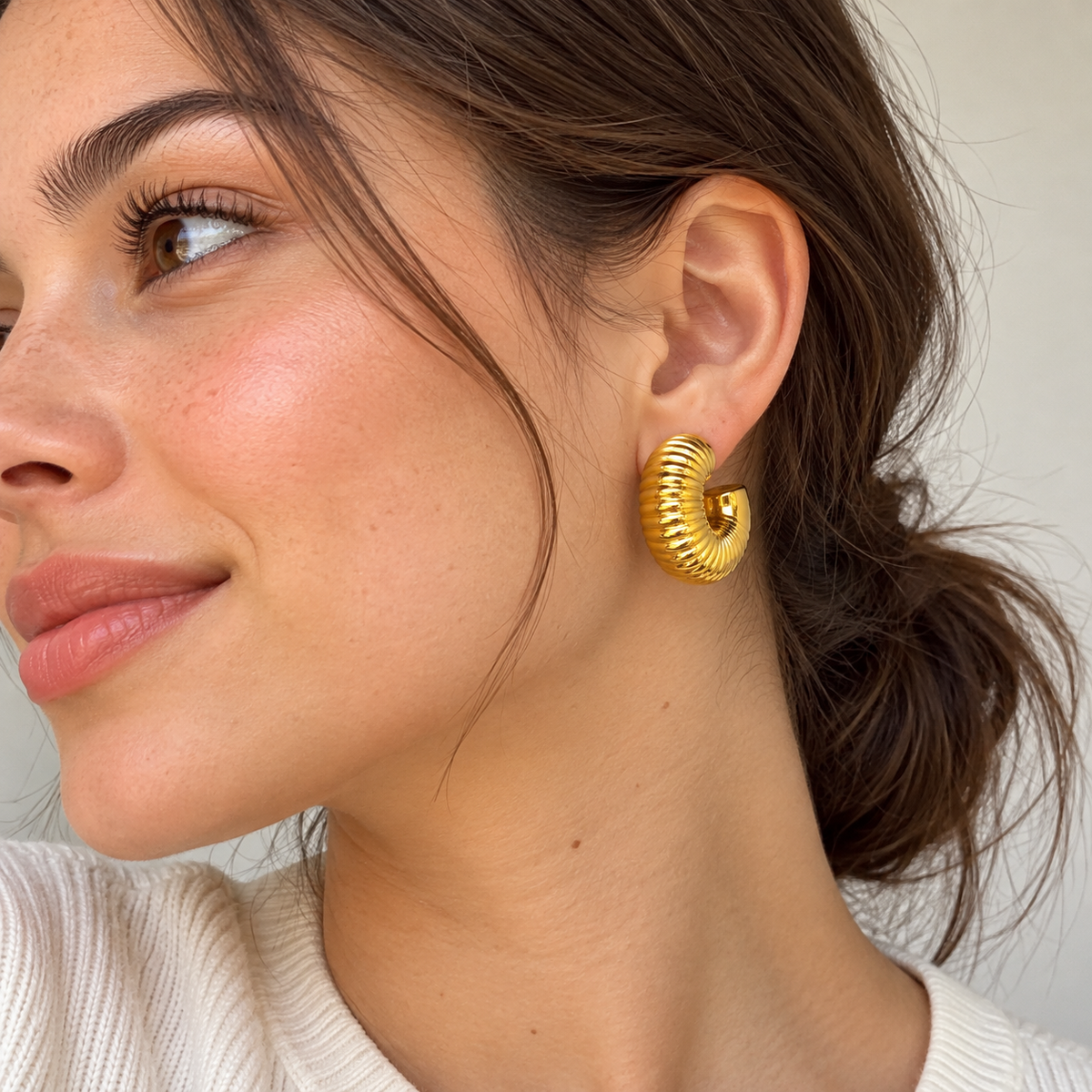 Ribbed Bold C-Hoops worn by a model